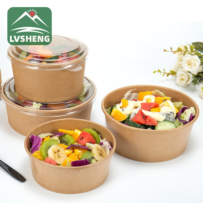 Disposable kraft Paper Salad Bowl Waterproof and Grease Proof With Lid brings convenience to your life 